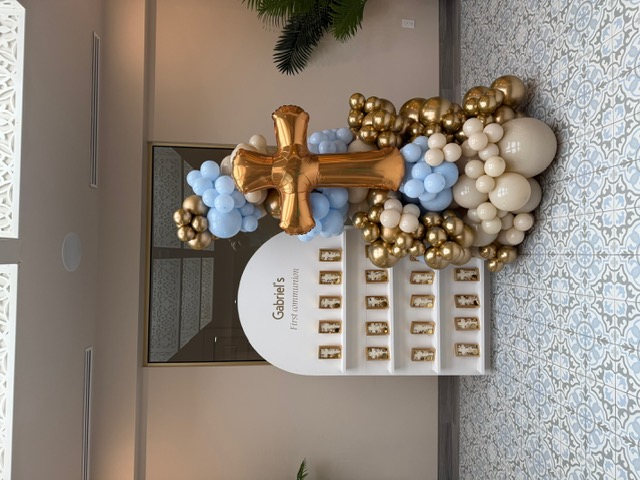Communion Favor Wall and Balloon Garland